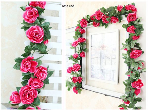 10 pz MOQ 225 cm / 88 inch 6 opzione di colore Simulazione Artificiale fiore di rosa rose Cane Vine per la cerimonia nuziale e casa letto o decorazione albergo ferroviario