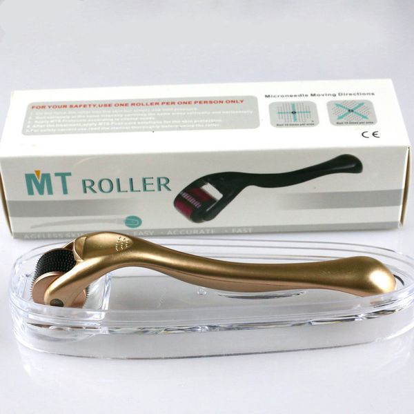 MT Derma roller 540 Aghi Dermaroller per la pelle Manico in oro / argento Rullo con microaghi per la cura e la bellezza della pelle