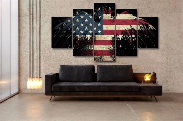 2019 5 Panels Eagle Usa Flag Digital Modern Abstract Canvas Oil Painting Print Wall Art Decor For Living Room Home Decoration Framed Unframed From
