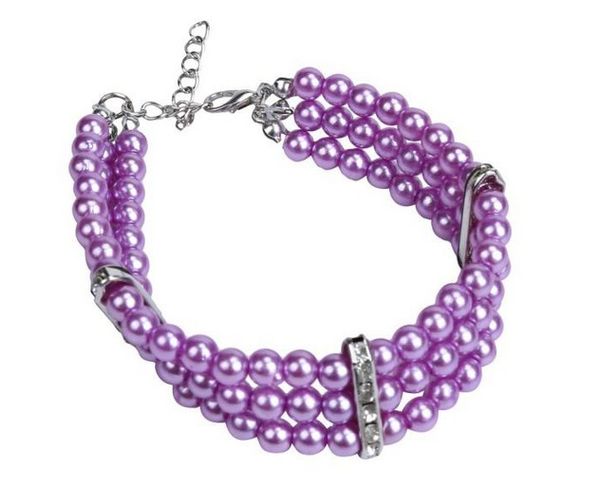 

Dog Pet pearls collar necklace pet puppy jewelry with bling accessories 3 Sizes 3 Colors Free Shipping