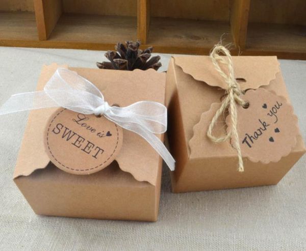 Brown Kraft Paper Box Party подарок свадьба Форс конфеты ручной работы мыль из ювелирных изделий Упаковочные винтажные ящики пустой тег написать самостоятельно