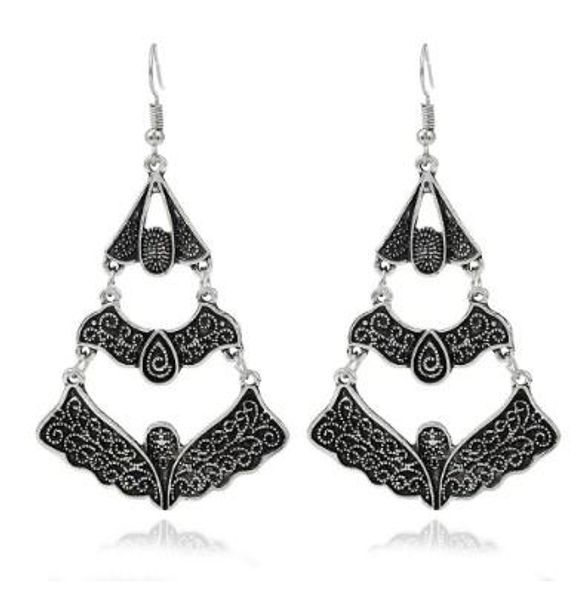 

vintage womens earrings bohemian antique gold/silver fan shape engraved hanging earrings hook dangling earrings womens jewelry gifts for her