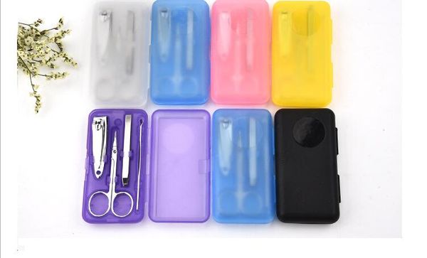 

portable 4pcs manicure steel nail care tools pedicure scissor tweezer ear pick utility nail clipper kit nail art equipment