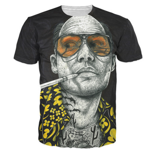 

inked fear and loathing t-shirt tattooed johnny depp raoul duke fear and loathing 3d print t shirt women men tees outfits, White;black