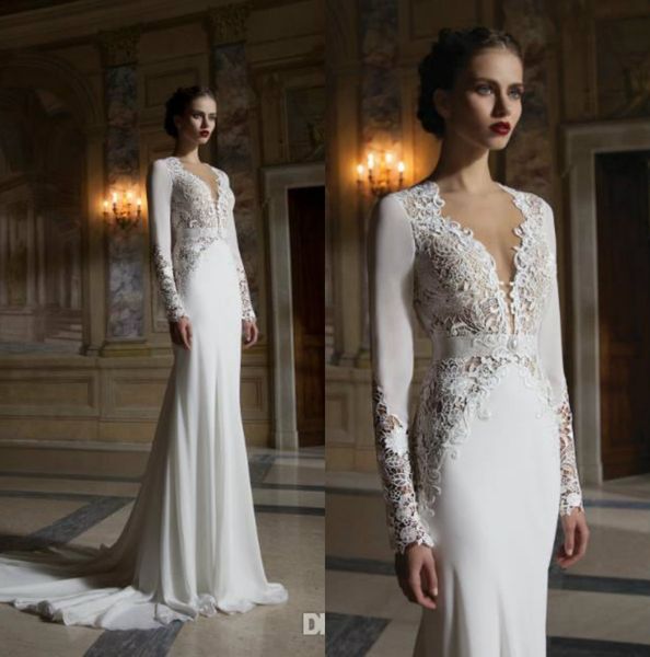 long sleeve plunging neckline wedding dress