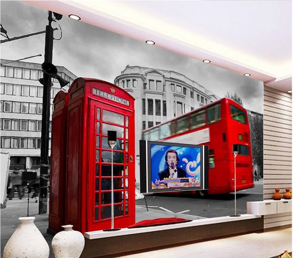 

british london bus classic car building mural 3d wallpaper 3d wall papers for tv backdrop
