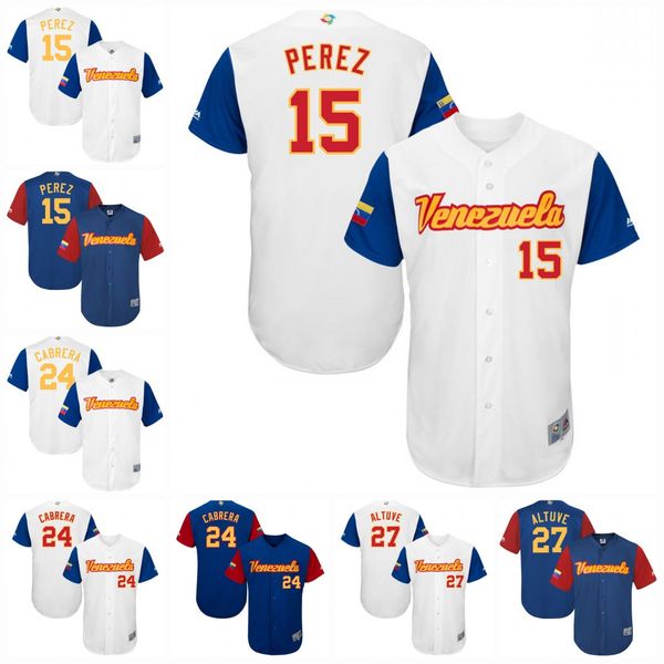 

Men Venezuela 2017 World Baseball Classic Jersey 15 Salvador Perez 24 Miguel Cabrera 27 Jose Altuve 34 Felix Hernandez Baseball Jerseys