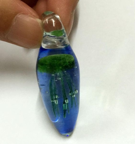 

new green jellyfish blue bottom glass beades pendants fine jewelry, Silver