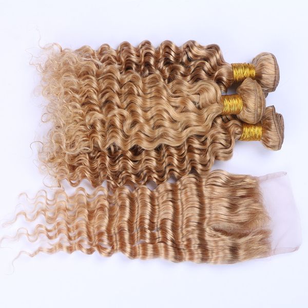 

27 honey blonde hair deep curly lace closure 44 brazilian deep wave human hair lace closure bleached knots with baby hair1985759, Black;brown