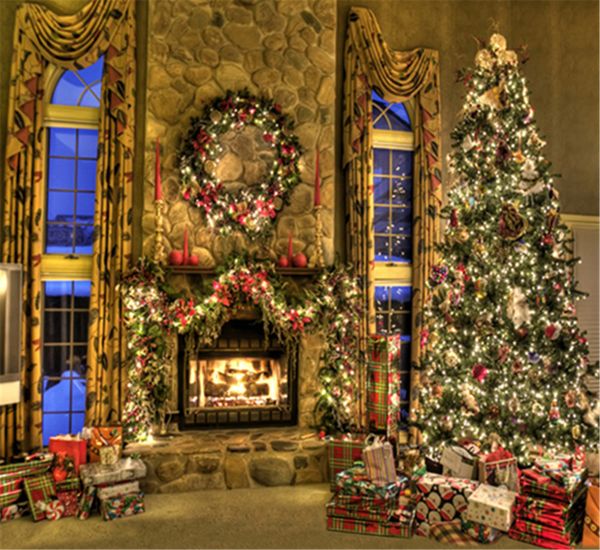2020 Indoor Fireplace Garland Photography Backdrop Printed