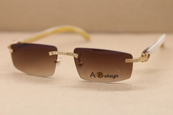 

manufacturers wholesale rimless white buffalo horn sunglasses diamond t8100926 glasses gold glasses frames c decoration size:55-18-140mm, White;black