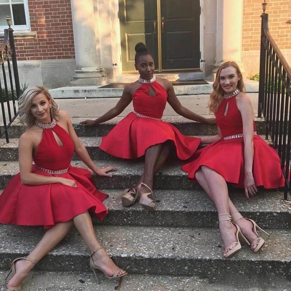 

halter red a-line short homecoming dresses sparkly beaded keyhole front graduation dresses satin prom dresses, Blue;pink