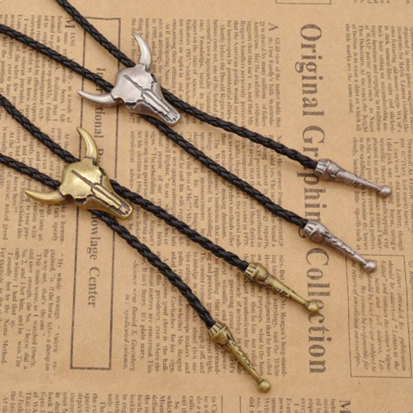 

wholesale-fashion necklace bronze/ anti-silver zipper bull head buffalo steer skull western cowboy boot lace bolo tie