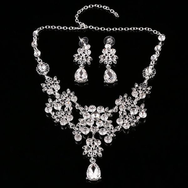 

new fashion rhinestone wedding jewelry sets for bride prom party costume accessories bridal necklace earring sets special formal, Silver