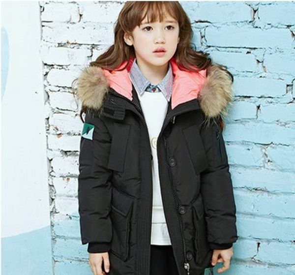 

2017 новая детская одежда. пальто для девочек. детское зимнее пальто. настоящий шерстяной воротник. молодежная одежда. пуховики. 7-16 лет, Blue;gray