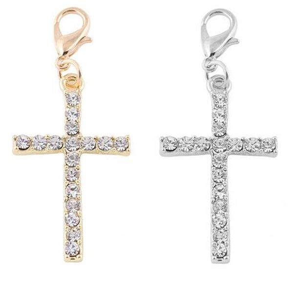 

20pcslot silver gold plated cross floating pendant charms with lobster clasp fit for chain locket necklace bracelet making5780939, Bronze;silver