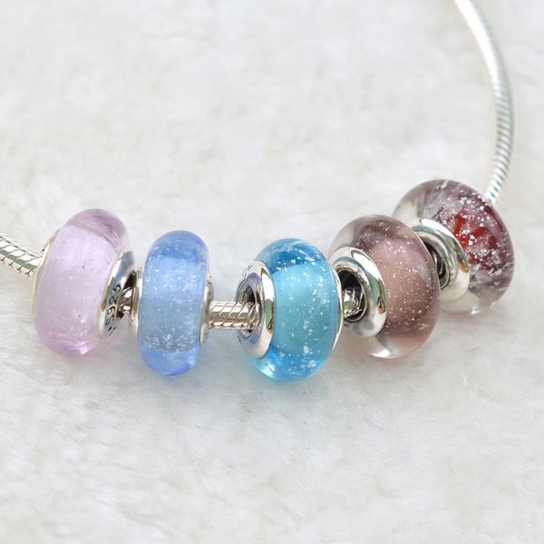 EDELL 100 % 925 Sterling Silber Pandora-Armbänder Murano-Charm-Perle 925er-Sterlingsilber Blumen-Glasperle DIY Winter Weihnachten Feine Schmuckherstellung