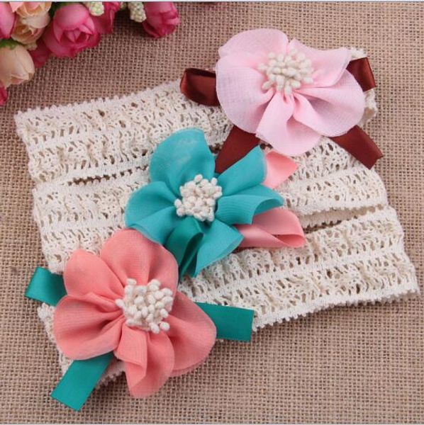 

fashion children infant kids newborn baby girl accessories chiffon mini flower head bands hair band head piece yh568, Slivery;white