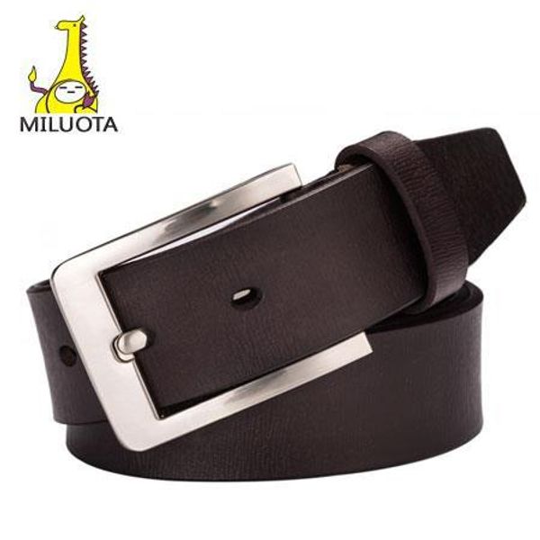 

wholesale- [miluota] 100% genuine leather belt men fashion ceinture homme metal pin buckle belts for men jeans belt brand cintos lw456, Black;brown