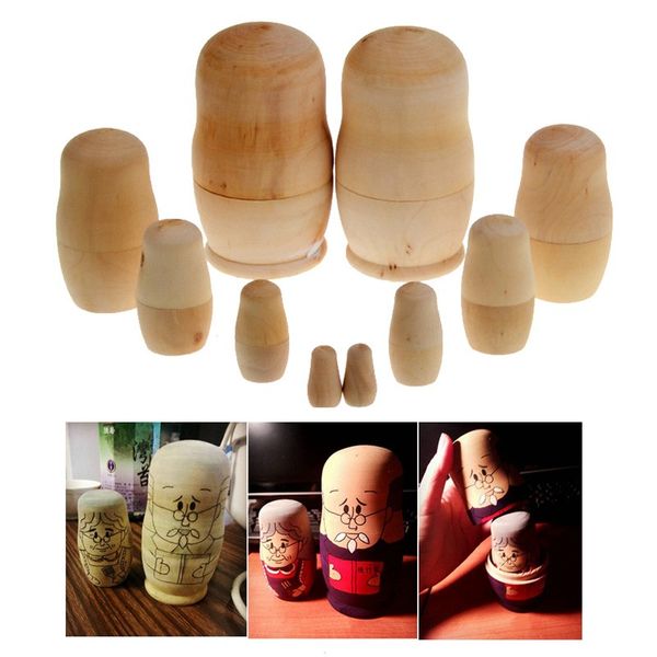 

5pcs/set unpainted diy blank wooden russian nesting dolls matryoshka gift hand paint toys home decoration gifts