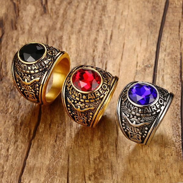 

высокое качество 2017 новый хороший нержавеющей стали красный воды дрель американский ввс мужские кольца золото, Golden;silver