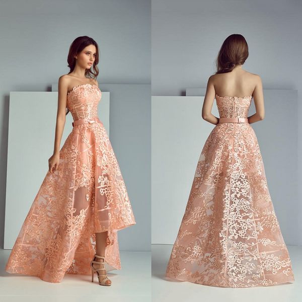 

saiid kobeisy высокие низкие платья вечерняя одежда иллюзия без бретелек декольте кружева аппликация спинки линии вечерние платья, Black;red