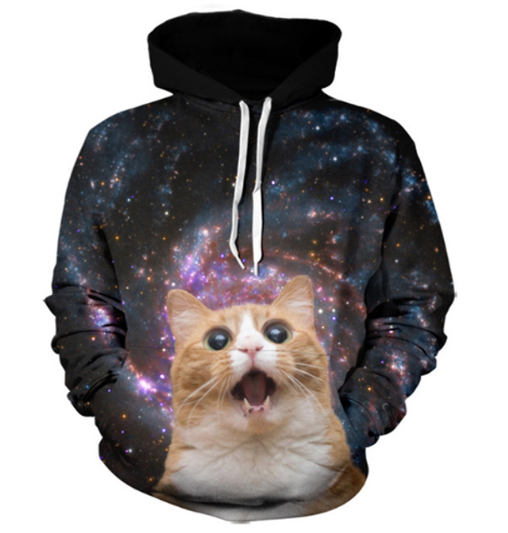 

новейшая мода женская / мужская trippy пространство galaxy cat harajuku стиль смешно 3d печати повседневная толстовки унисекс плюс размер kk, Black