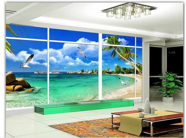 

fashion decor home decoration window outside the beautiful natural sea view 3d stereo tv wall
