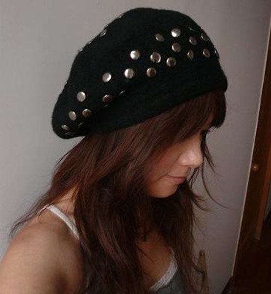 

wholesale-women girl winter autumn wool rivet lady beret cap, lady's hat, Blue;gray