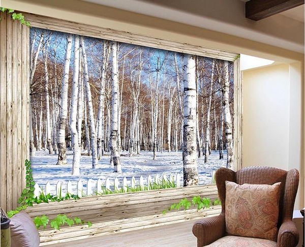

new custom beautiful 3d snow birch forest tv wall mural 3d wallpaper 3d wall papers for tv backdrop
