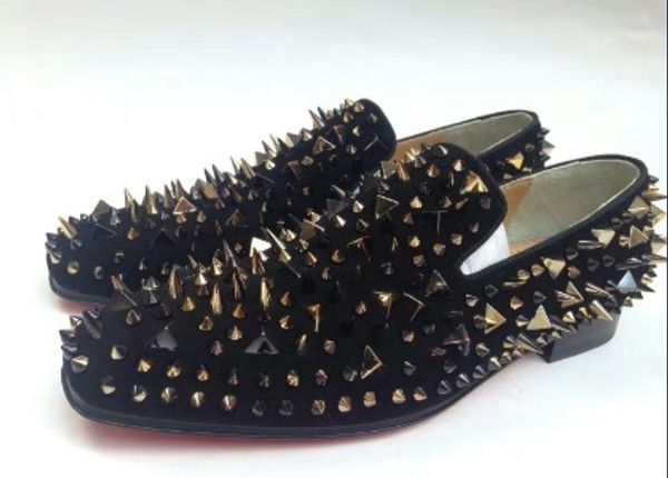 

с коробкой] мода мокасины ши,альфа мужской плоский мужчины/женщины повседневная обувь шипы прогулки квартиры платье партии обувь, Black