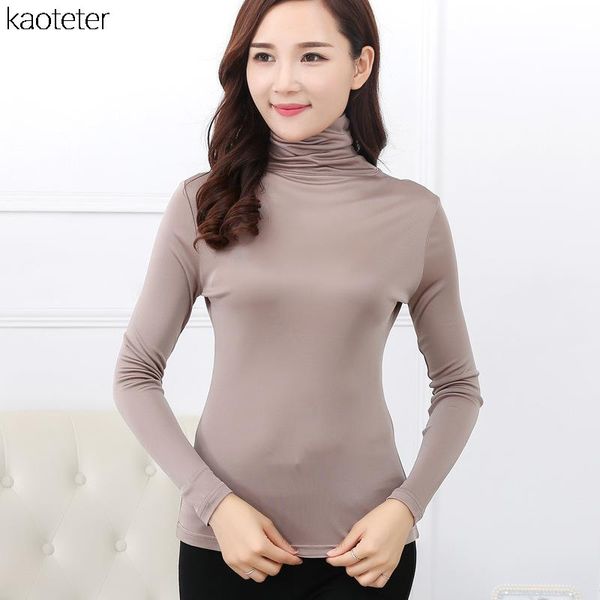 

wholesale-100% pure silk 2016 new autumn basic women long sleeve turn-down collar casual tees t shirt female plus size l xxxl t-shirt, White