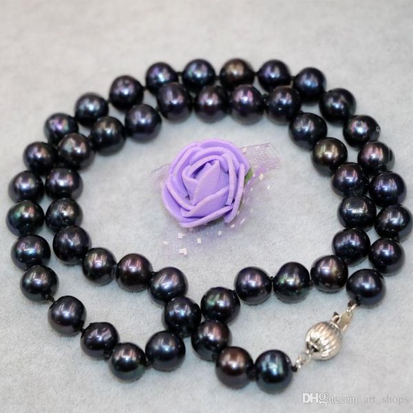 

stylish 9-10mm natural sea water black pearl necklaceaaa+, Silver
