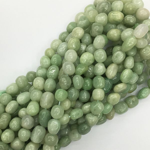 

natural genuine green jadeite jade nugget form fillet irregular pebble beads fit jewelry 15.5" 05347, Black