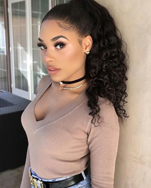 

16" kinky curly ponytail hair extension real human hair drawstring pony tail hairpiece 120g natural black 1b# 1pc
