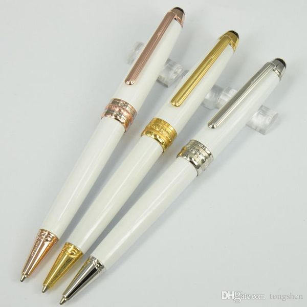 

1 pcs luxury pen m 163 white ceramic rollerpen rose/golden/silver clip ballpoint pens with series number + 1 refill, Blue;orange