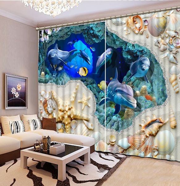 

customize size modern ocean dolphin custom curtain 3d window curtains for bedding room