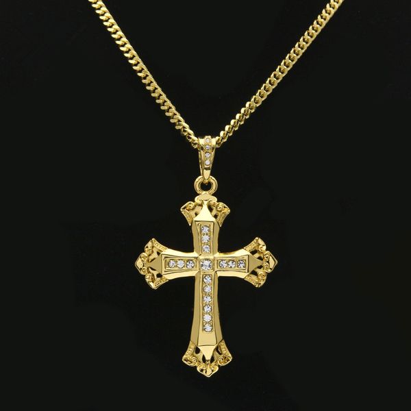 Bling Bling имитированный Алмазный крест кулон ожерелье желтое золото покрытием мужская ожерелье высокое качество изысканный кулон Оптовая