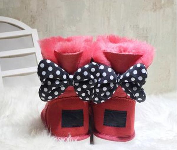 

2018 classic design short baby boy girl women kids bow-tie snow boots fur integrated keep warm boots eur szie 25-41 ing, Black