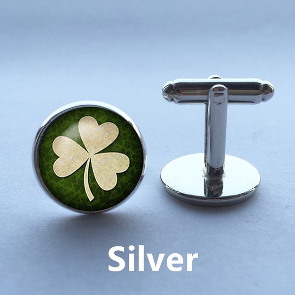 

Irish Luck Mans Groom Wedding Cuff Links Four Leaf Clover Vintage Sleeve Button Shirt Cufflinks Brand Silver Glass Dome Gift