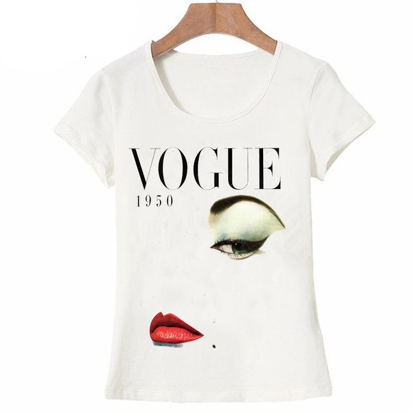 

wholesale- 2017 new summer fashion women's short sleeve vogue 1950 lipstick printing t-shirt casual girl cool hipster tees lady tshirt, White