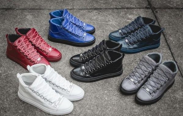 

men's fashion arena high-bovine skin wrinkle crack leather lace up zapatos hombre french style sneakers kanye west shoes, Black