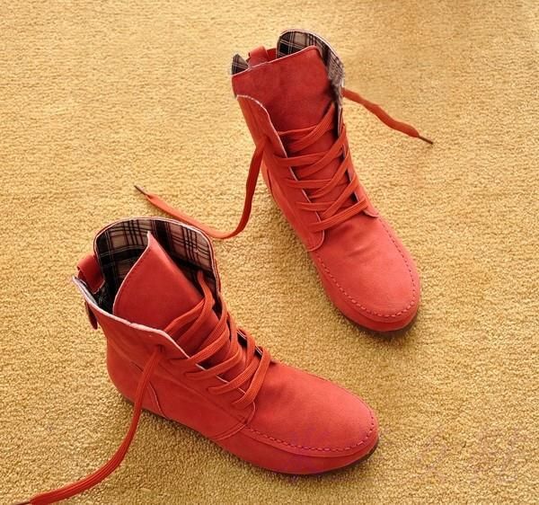 

wholesale-plus size 34-44 women ankle motorcycle boots suede leather lace-up martin snow boots woman's spring autumn flats shoes, Black