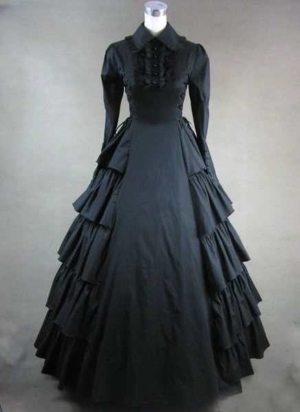 

high collar british style court style lace lotus leaf gorgeous bow cosplay long sleeve prom dresses gothic lolita simple long gowns 2018 rea, Black