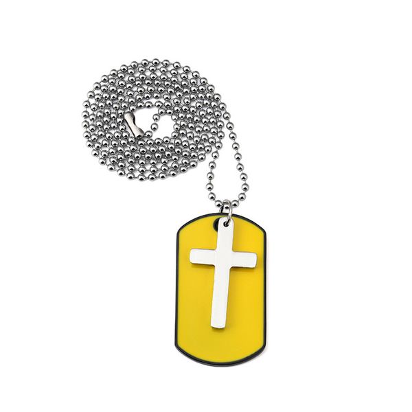 

fashion design jewelry charm mens yelloy dog tag cross pendant necklace for men 27inch beads chain hip hop men necklace, Silver