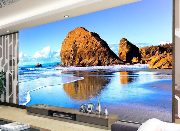 Sonho praia oceano 3d janela sala de estar mural 3d papel de parede 3d papéis de parede para tv pano de fundo