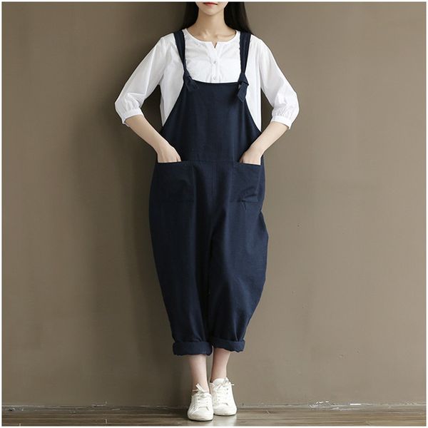 

wholesale- womens loose jumpsuits street casual overalls 2017 new cotton linen plus size 4xl jumpsuit clothes rompers women wide leg pants, Black;white