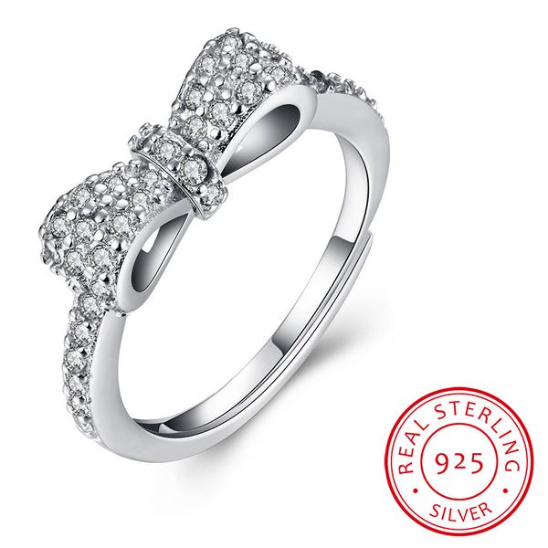 

2017 new us gia certificate 925 sterling silver & zirconia gift for women silver bow ring opening, Golden;silver