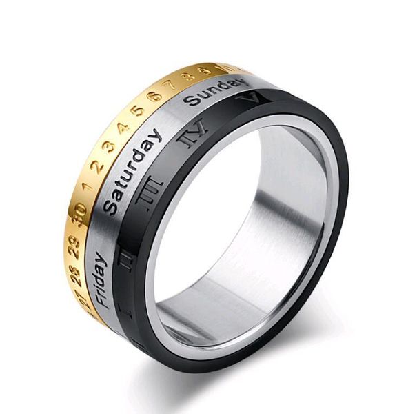 

european style stainless steel turn ring three colors mix rome numbers time calender faith rings accessories for men women sizes, Silver