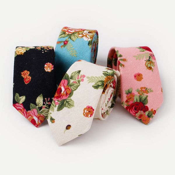 

floral print cotton skinny neck ties black, Blue;purple